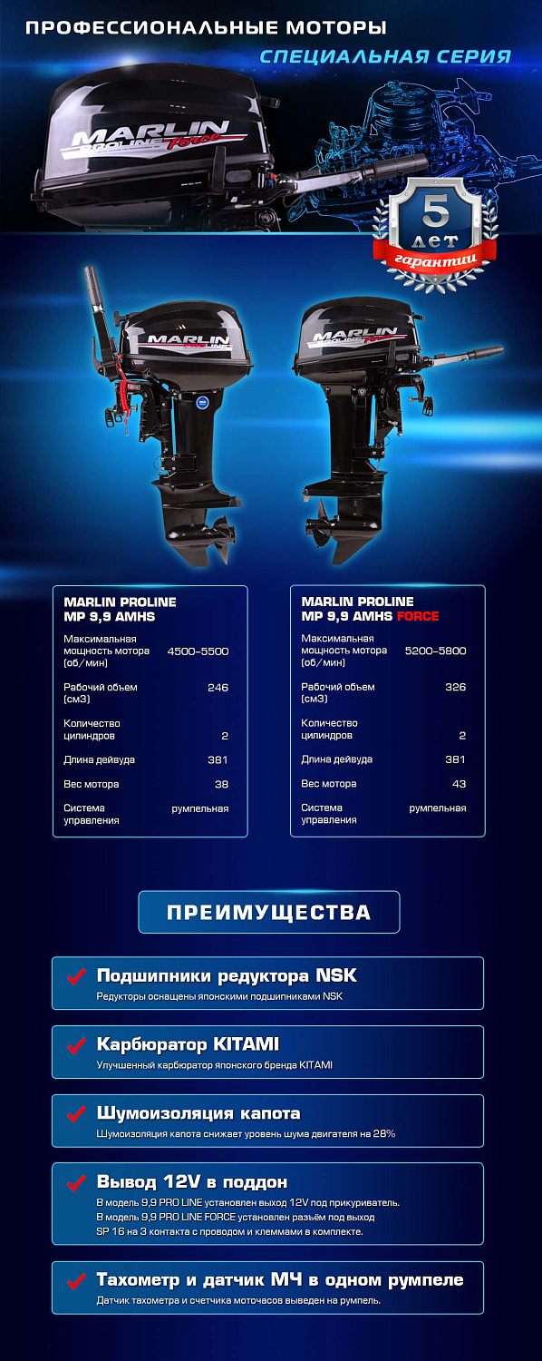 Лодочный мотор MARLIN PROLINE MP 9.9 (20) AMHS FORCE в Нижневартовске